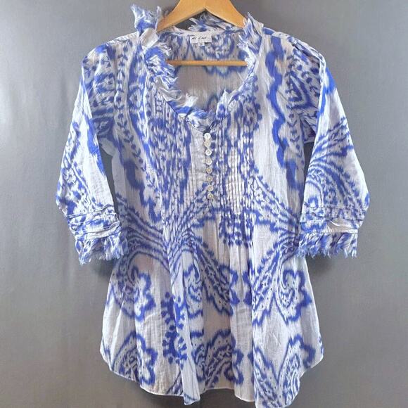 At Last Boho Hippie Babydoll Buttons Raw Edge Details Lagenlook Blue Luxury 8 - Picture 5 of 7